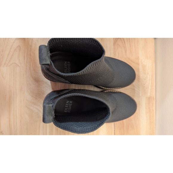 Eileen Fisher 5.5 Boots London Recyled Quill Grey Knit Suede Wedge Ankle Modest - Picture 6 of 8